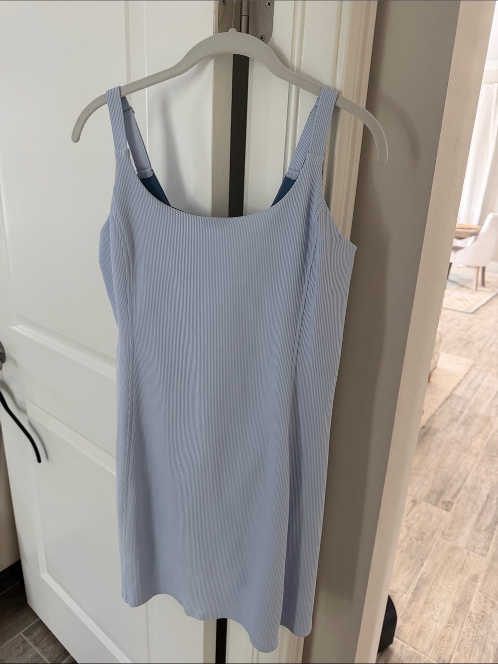 Spanx Straight Fit Rib Dress Light Blue Sleeveless Summer Athletic Dress
